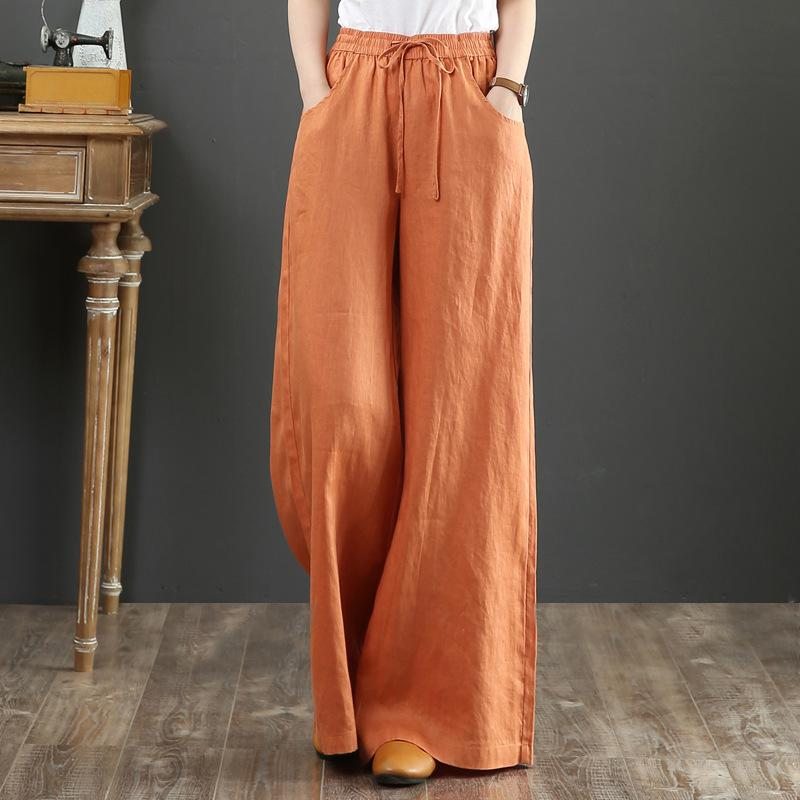 Pantalon Ample En Lin Taille Haute Taille Haute