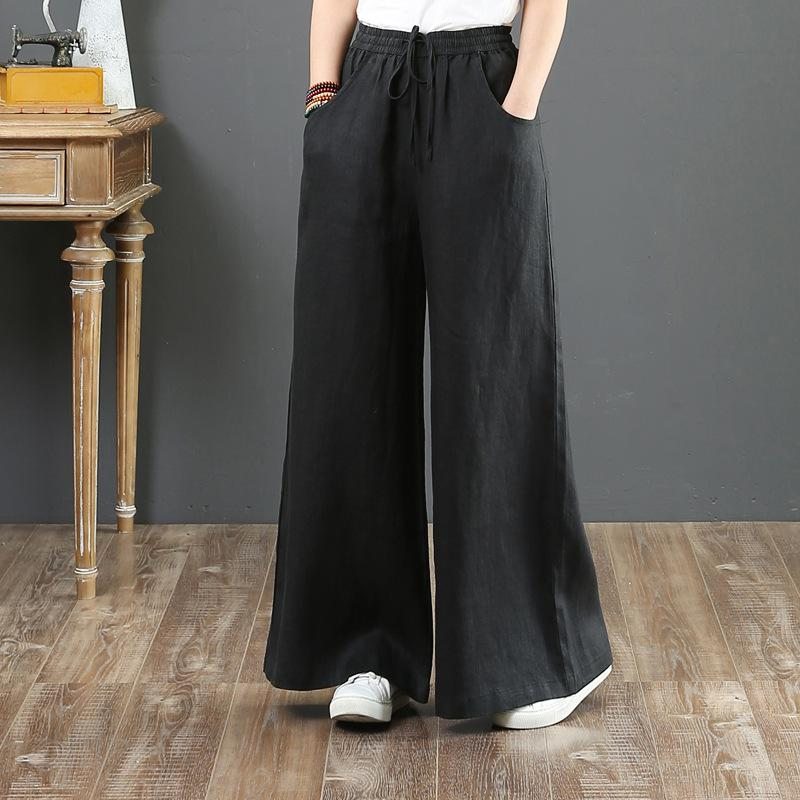 Pantalon Ample En Lin Taille Haute Taille Haute