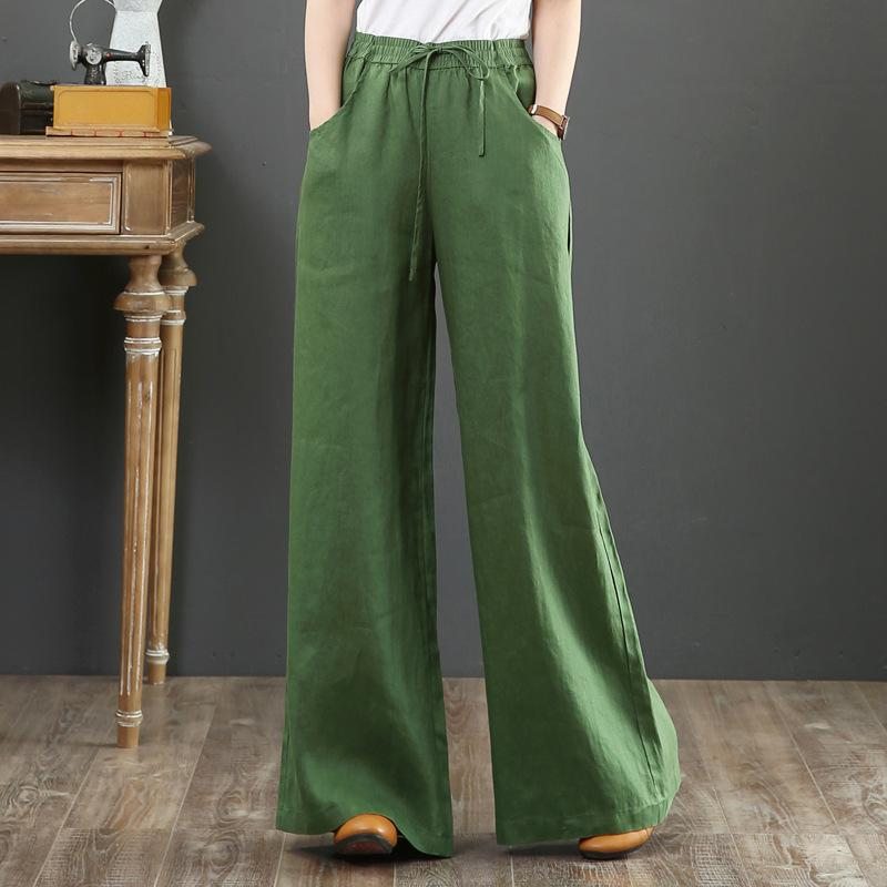 Pantalon Ample En Lin Taille Haute Taille Haute