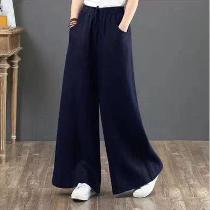 Pantalon Ample En Lin Taille Haute Taille Haute