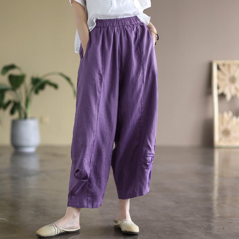 Pantalon Ample Rétro En Lin Pour Femmes De Printemps