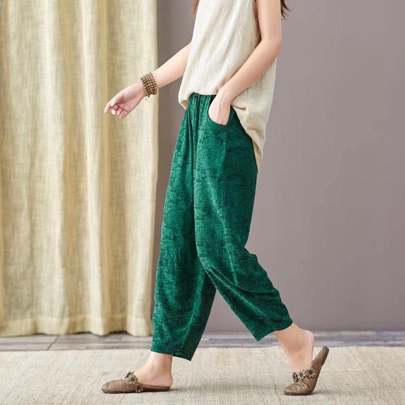 Pantalon En Coton Et Lin Ample Pour Femme Harem Rétro