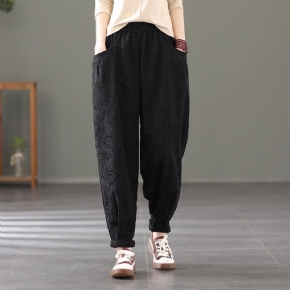 Pantalon En Coton Et Lin Décontracté À Fleurs Rétro D'automne