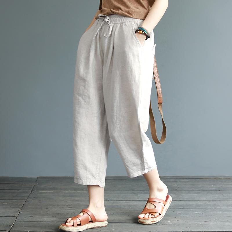 Pantalon Court Ample En Lin D'été