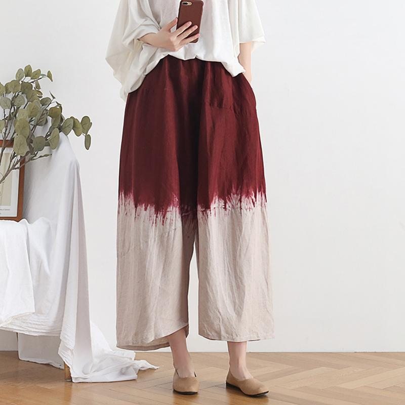 Pantalon Décontracté Ample En Coton Et Lin Dégradé