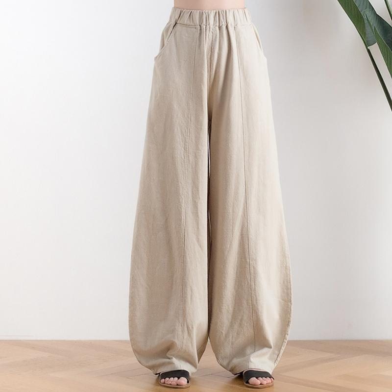 Pantalon Décontracté En Coton Et Lin