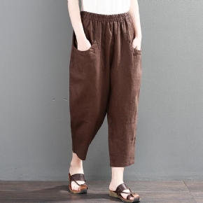 Pantalon Décontracté En Coton Et Lin Rétro D'été