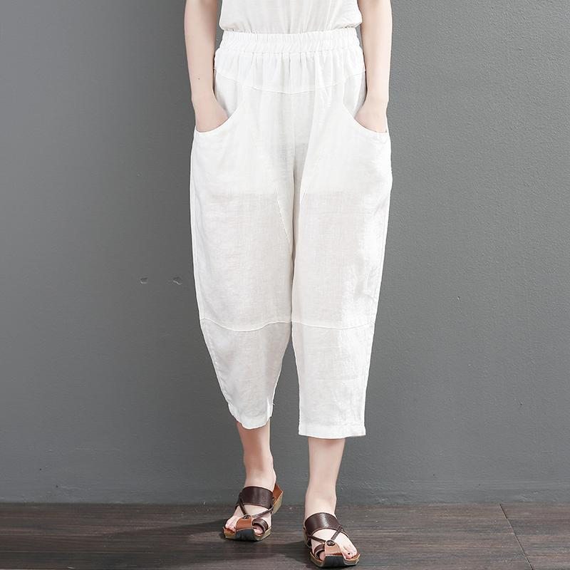 Pantalon Décontracté En Coton Et Lin Rétro D'été