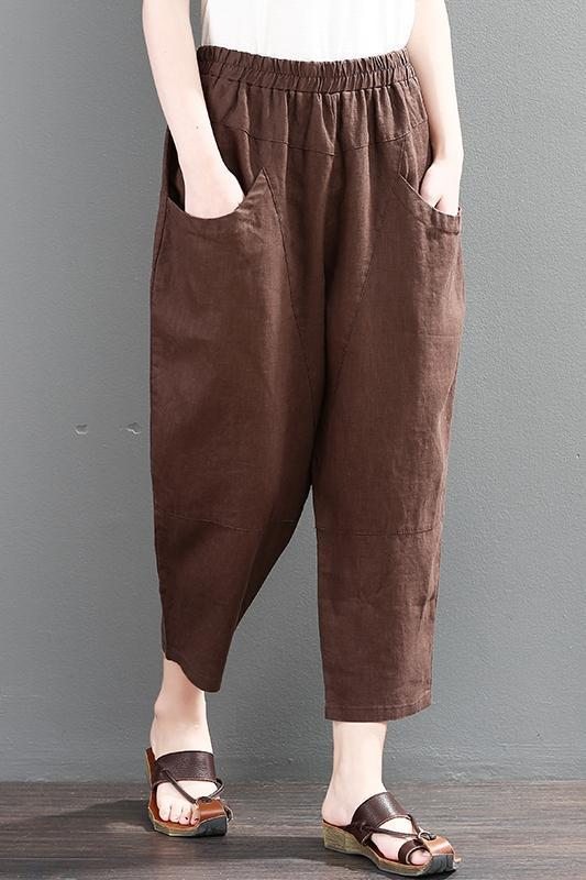 Pantalon Décontracté En Coton Et Lin Rétro D'été