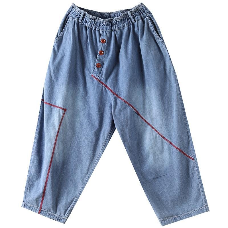 Pantalon Décontracté Délavé À Coutures Lâches Littéraires