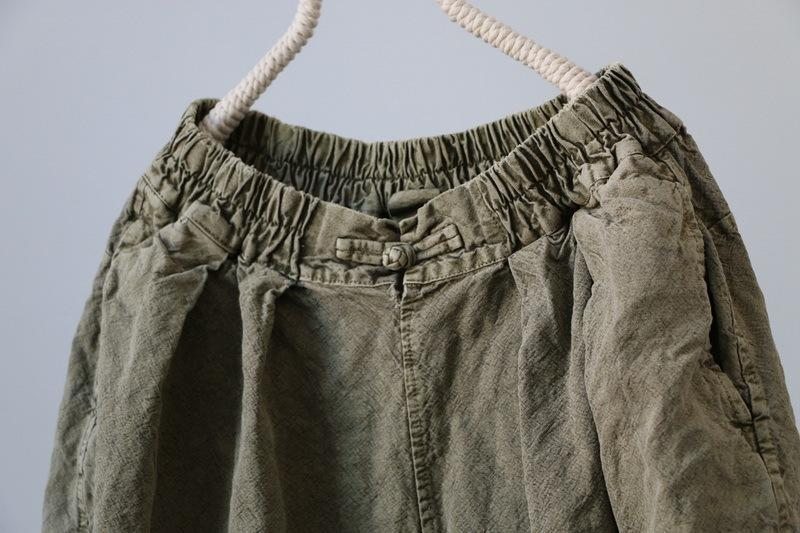 Pantalon Décontracté Pour Femme Teint À L'ancienne En Coton Et Lin