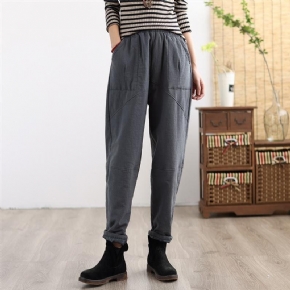 Pantalon Décontracté Hiver Rétro Épais En Coton Et Lin