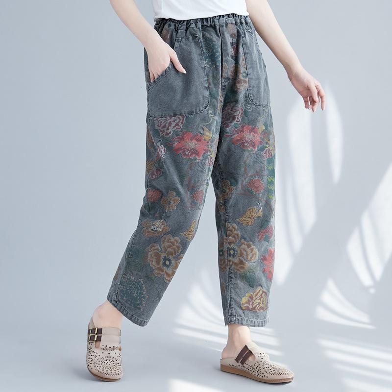 Pantalon Décontracté À Imprimé Floral Vintage Pour Femmes