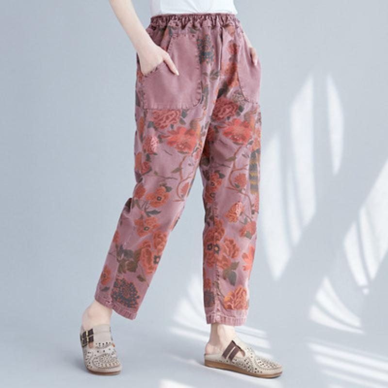 Pantalon Décontracté À Imprimé Floral Vintage Pour Femmes