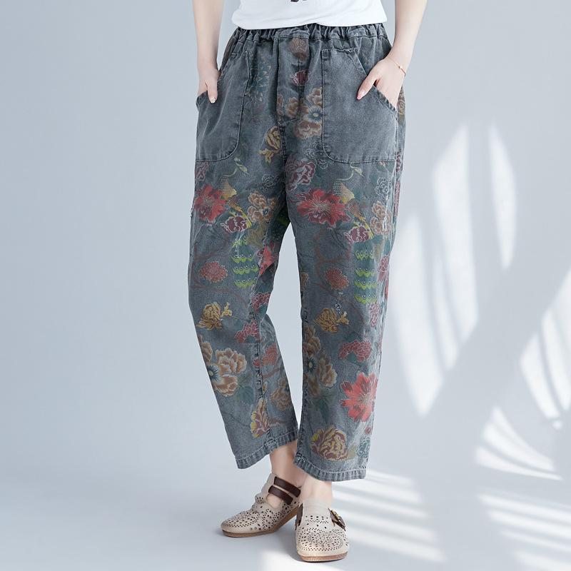 Pantalon Décontracté À Imprimé Floral Vintage Pour Femmes