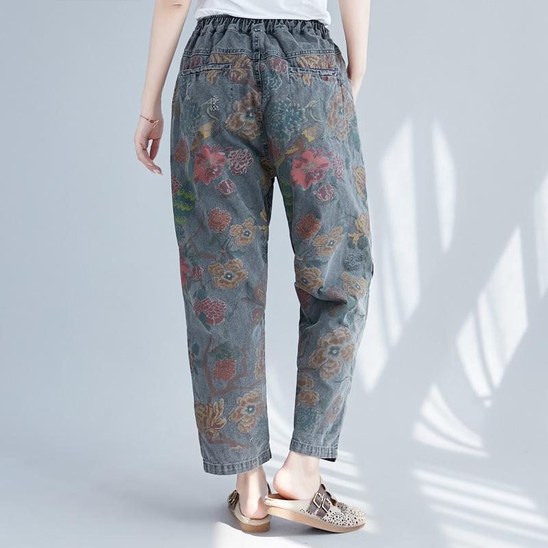 Pantalon Décontracté À Imprimé Floral Vintage Pour Femmes