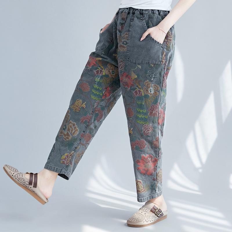 Pantalon Décontracté À Imprimé Floral Vintage Pour Femmes