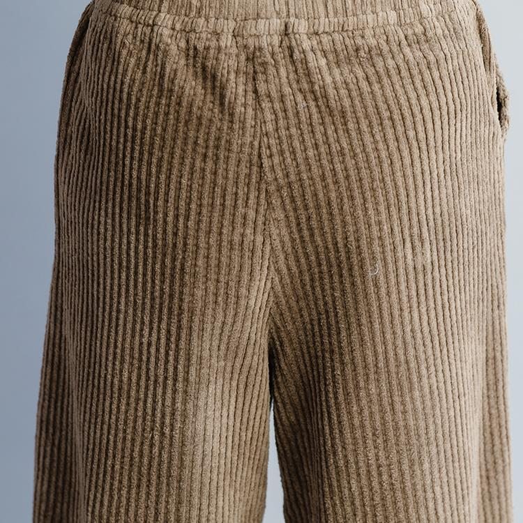 Pantalon Décontracté À Jambe Large En Velours Côtelé À Taille Élastique Épaisse