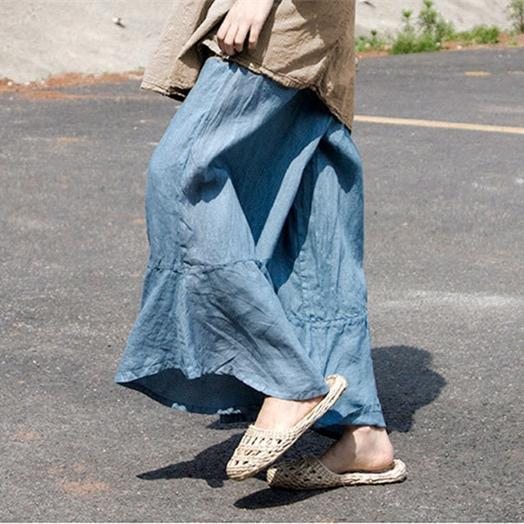 Pantalon Décontracté Rétro En Coton Et Lin Lotus Leaf Art