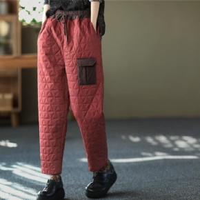 Pantalon Décontracté Rétro Épais En Patchwork Pour Femme