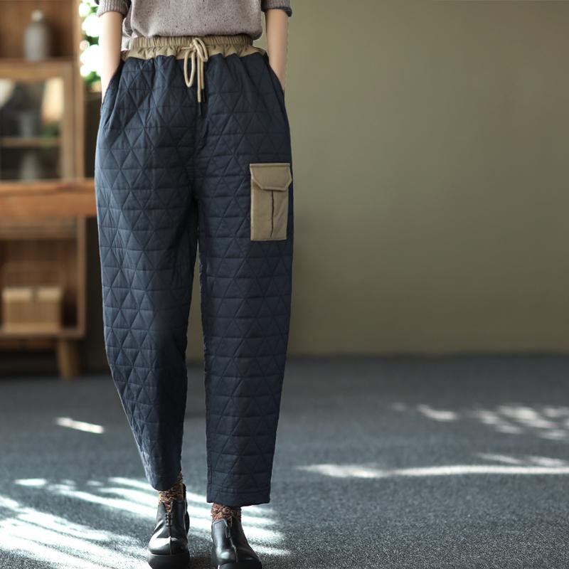 Pantalon Décontracté Rétro Épais En Patchwork Pour Femme