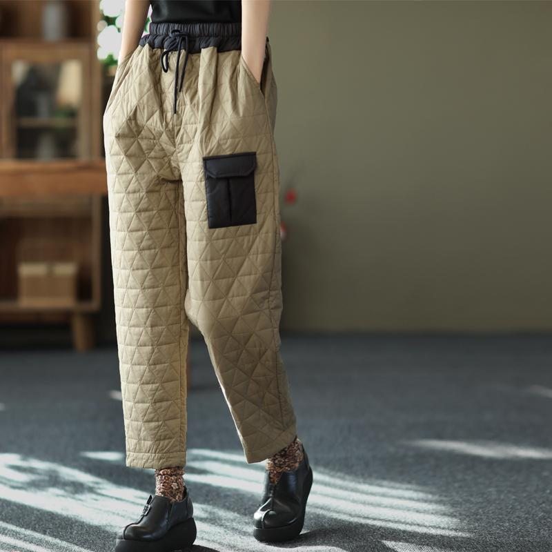 Pantalon Décontracté Rétro Épais En Patchwork Pour Femme