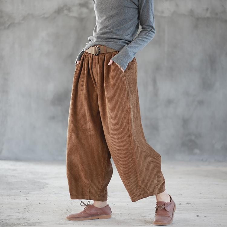 Pantalon Décontracté Rétro En Velours Côtelé À Taille Élastique Automne-hiver