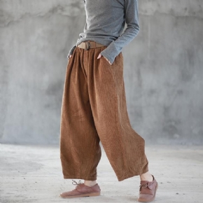 Pantalon Décontracté Rétro En Velours Côtelé À Taille Élastique Automne-hiver