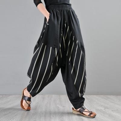 Pantalon Décontracté Taille Élastique À Rayures Lanterne