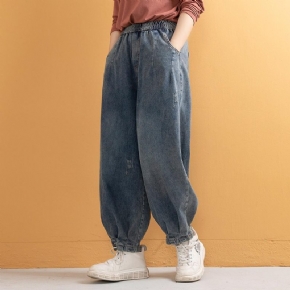 Pantalon En Denim De Coton Décontracté Sarouel Rétro Grande Taille