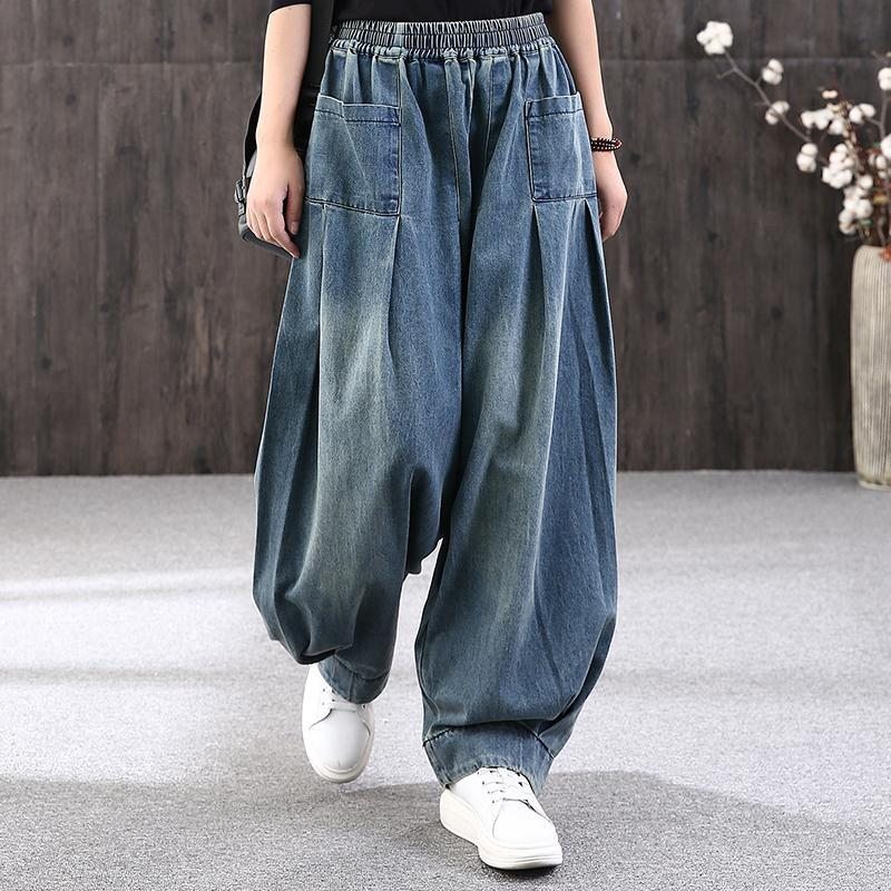 Pantalon En Denim Décontracté Ample Rétro Pour Le Sable