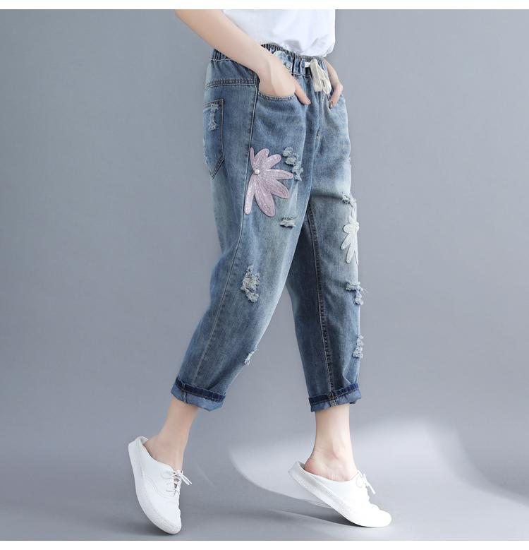 Pantalon En Denim Décontracté D'été Grande Taille