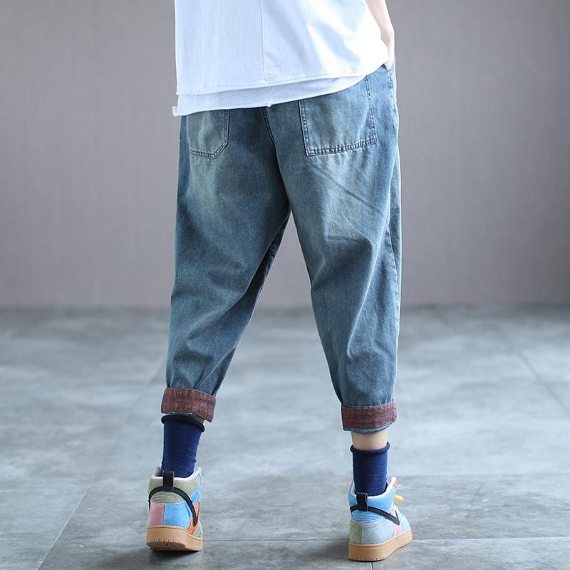 Pantalon En Denim Hallen Brodé De Poissons Rétro