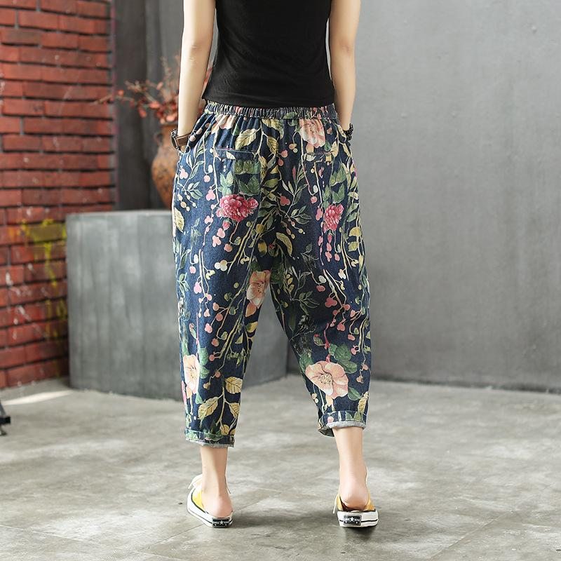 Pantalon En Denim Hallen À Imprimé Floral Ample Printemps-été