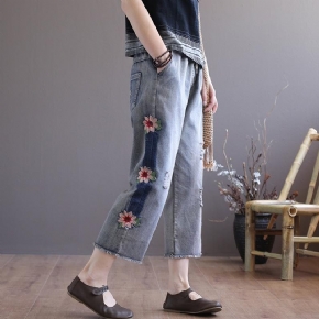 Pantalon Droit À Fleurs Brodées De Style Ethnique