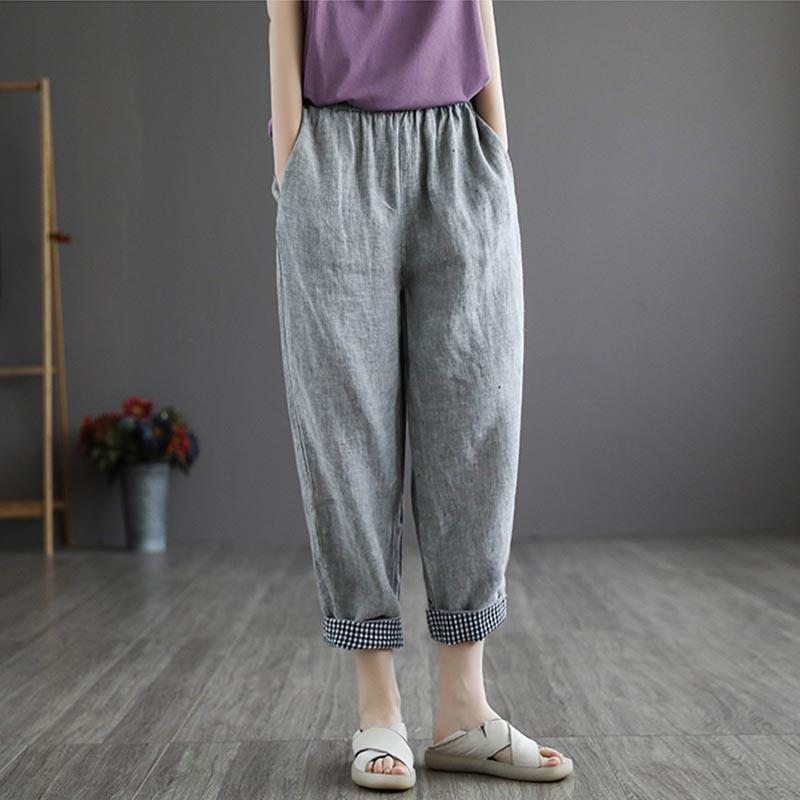 Pantalon D'été En Lin Fin Pour Femme