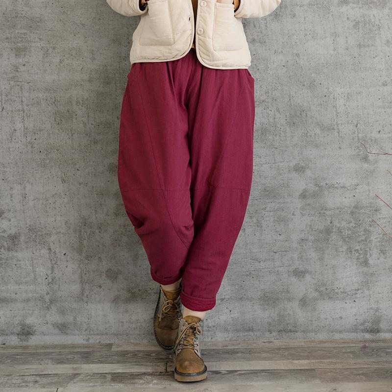 Pantalon D'hiver En Coton Et Lin À Coutures Rétro