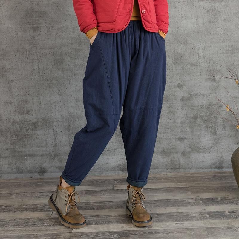 Pantalon D'hiver En Coton Et Lin À Coutures Rétro