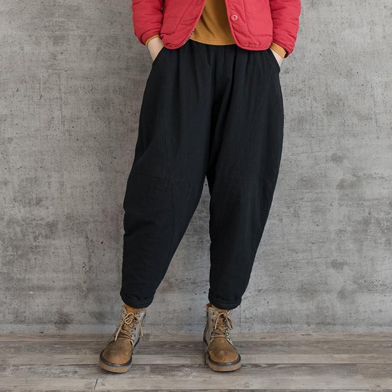 Pantalon D'hiver En Coton Et Lin À Coutures Rétro