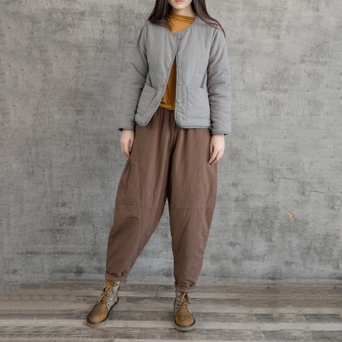 Pantalon D'hiver En Coton Et Lin À Coutures Rétro