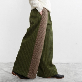 Pantalon En Laine À Carreaux Rétro À Rayures D'hiver Grande Taille