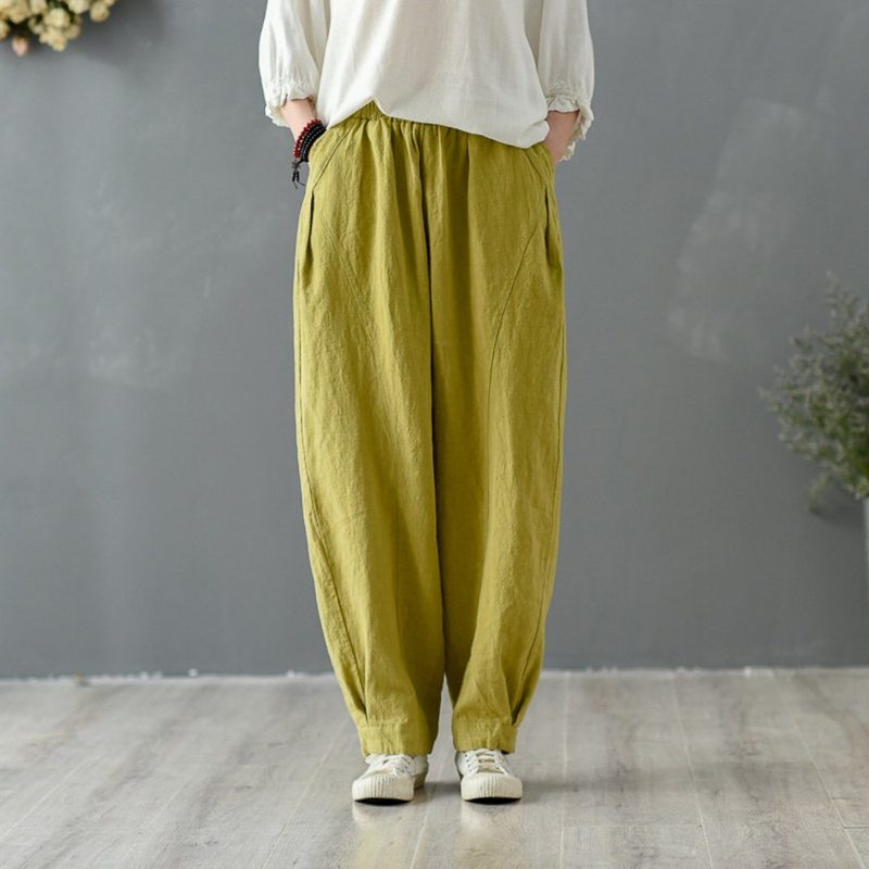 Pantalon Lanterne En Lin Uni