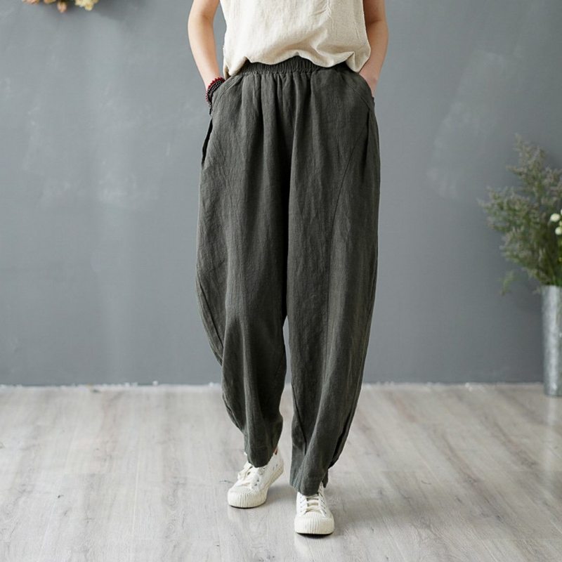 Pantalon Lanterne En Lin Uni