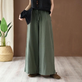 Pantalon Large En Coton Et Lin Pour Femme En Vert