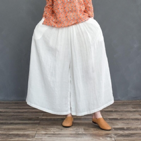 Pantalon Large En Coton Et Lin Pur Lin Grande Taille