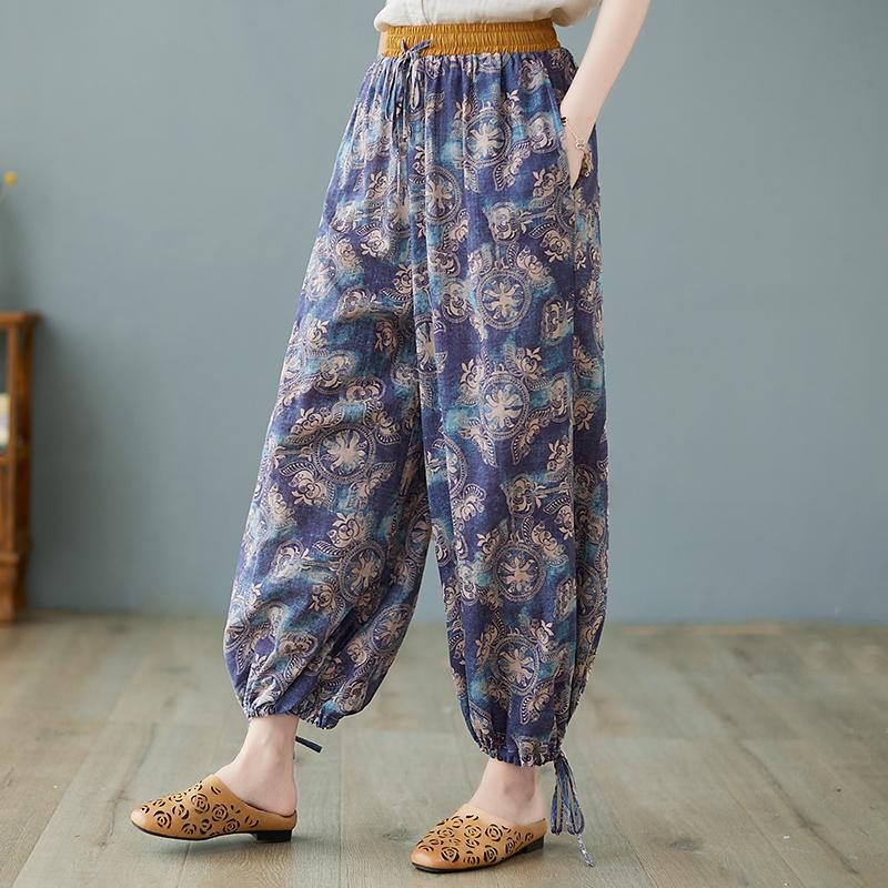 Pantalon Large En Coton Et Lin Rétro