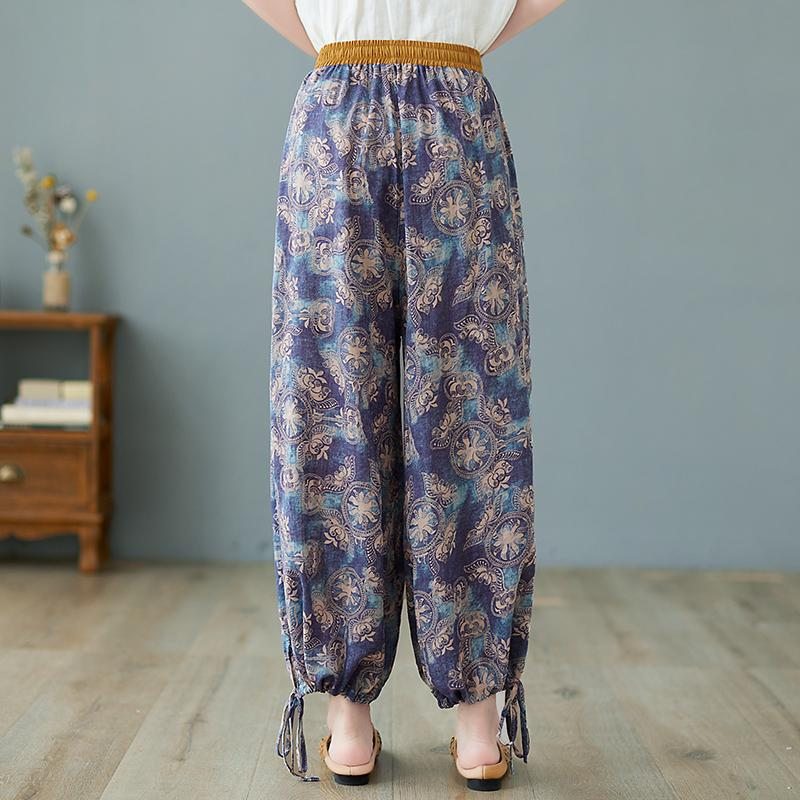 Pantalon Large En Coton Et Lin Rétro