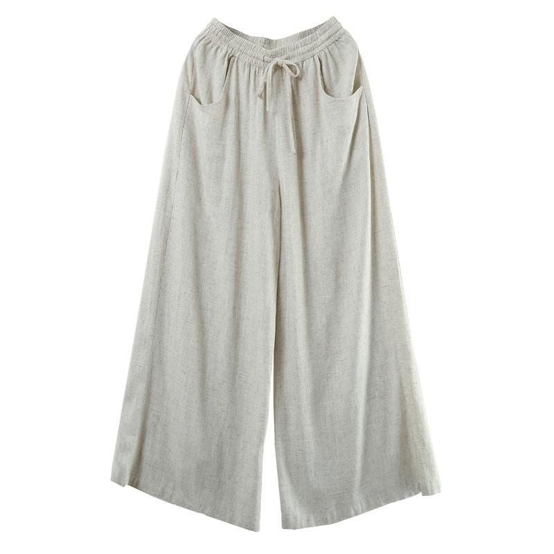 Pantalon Large Décontracté En Coton Et Lin