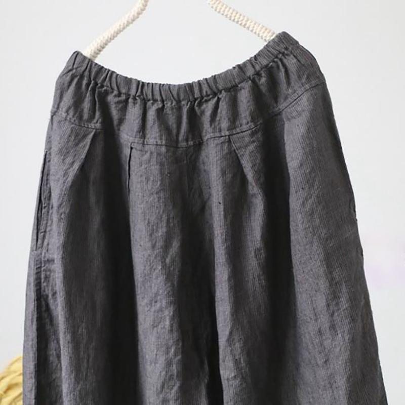 Pantalon Large Décontracté En Lin À Taille Élastique