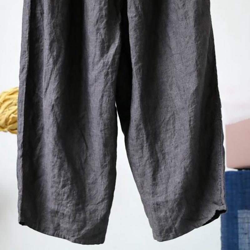 Pantalon Large Décontracté En Lin À Taille Élastique